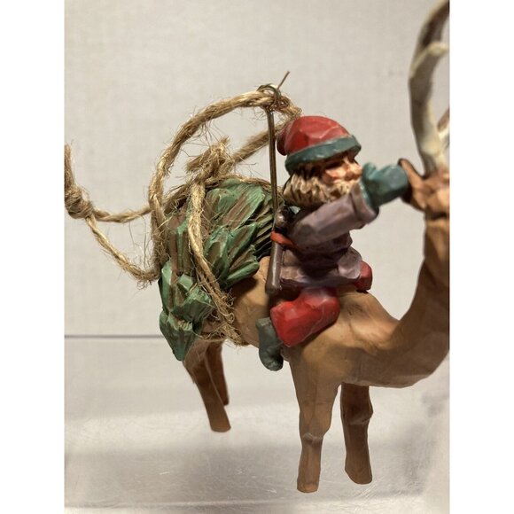 Hallmark Keepsake Ornament Home From The Woods 1995 Santa Riding Reindeer Rustic - Picture 2 of 6